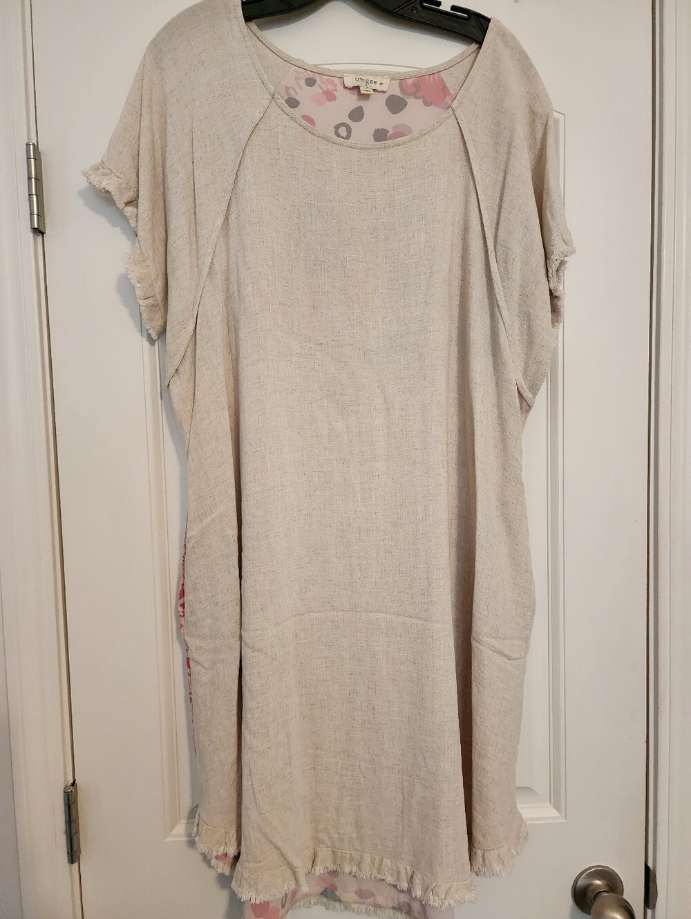 Umgee Cream Linen Cotton Short Sleeve Shift Dress Party In The Back 1XL Cool